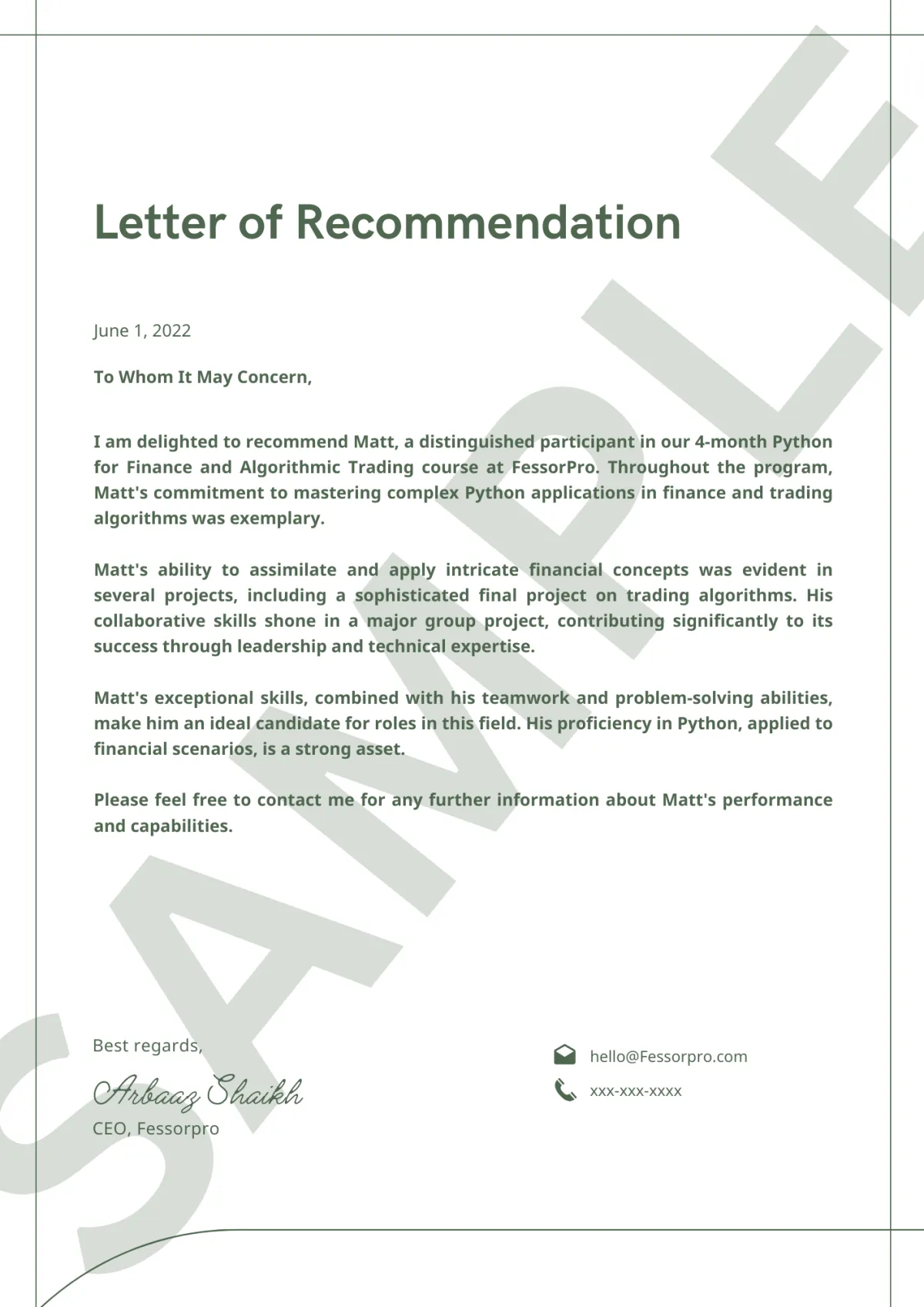 Letter of Recommendation